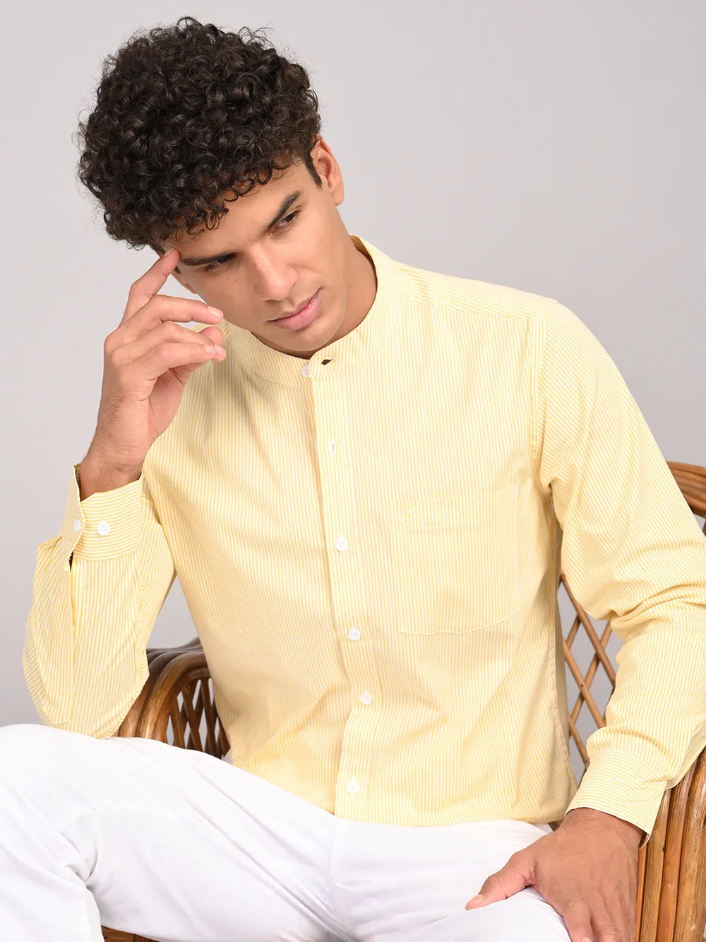 Yellow Striped Full Sleeve Slim Fit Shirt