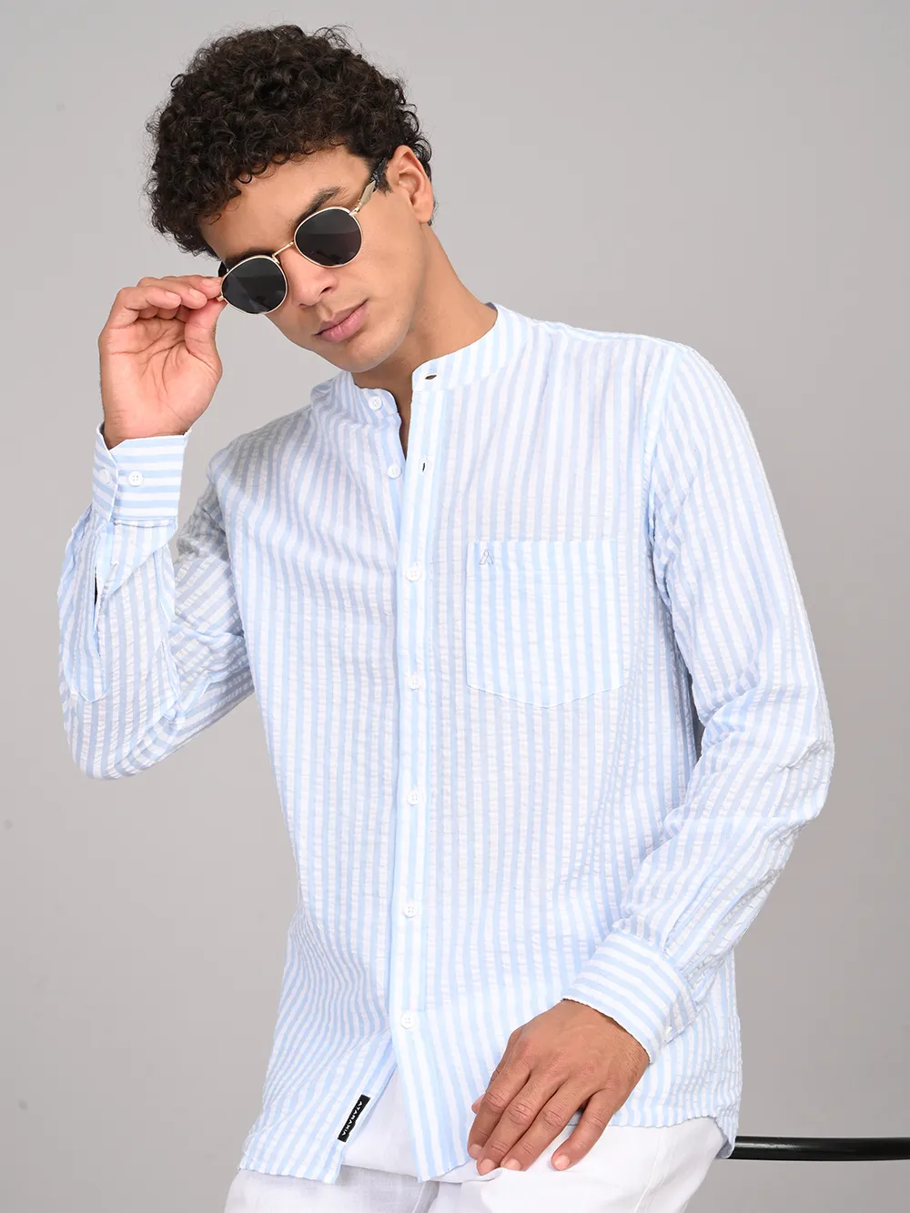 Blue Striped Full Sleeve Slim Fit Shirt