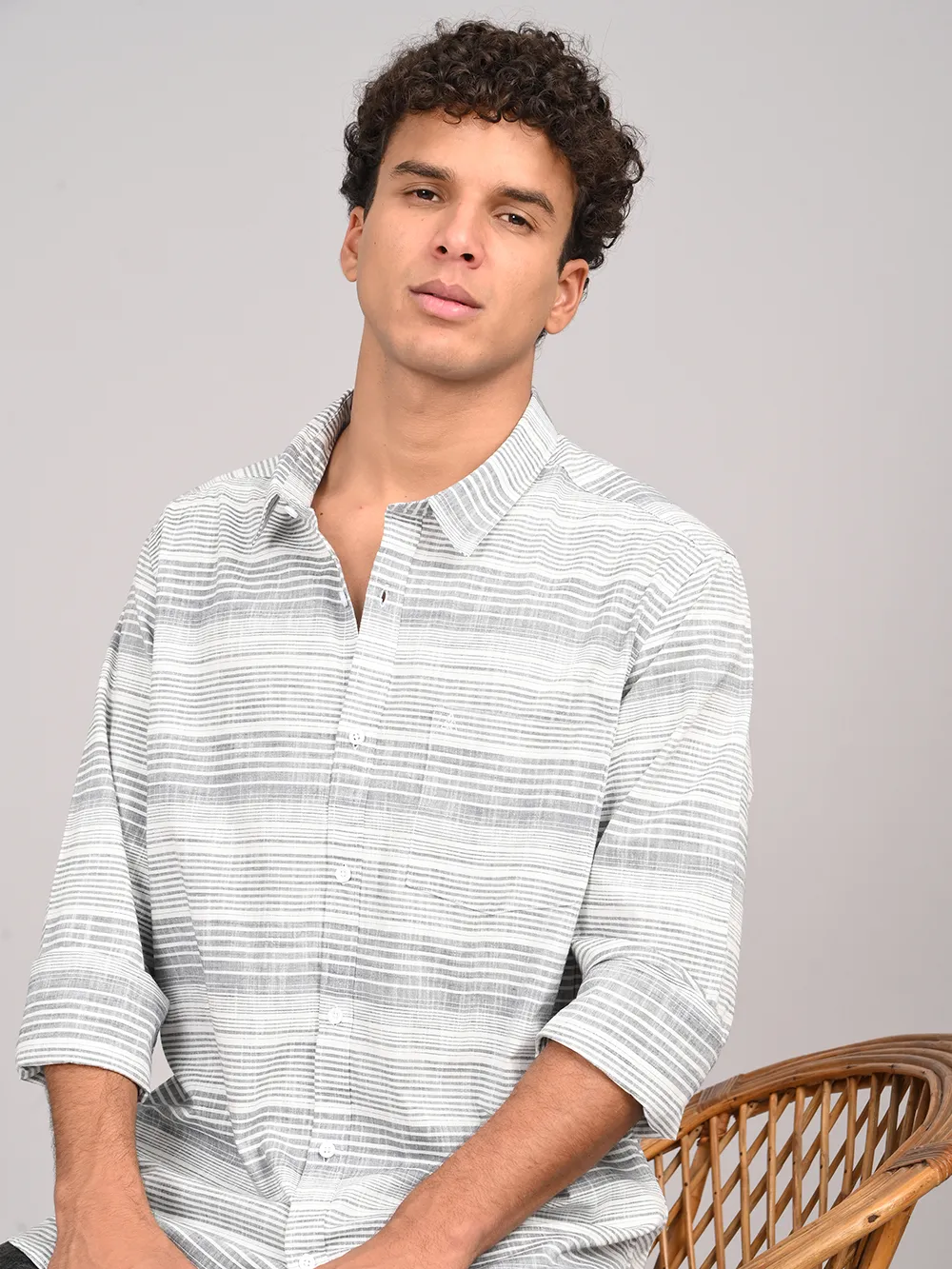 Black & White Striped Full Sleeve Regular Fit Shirt