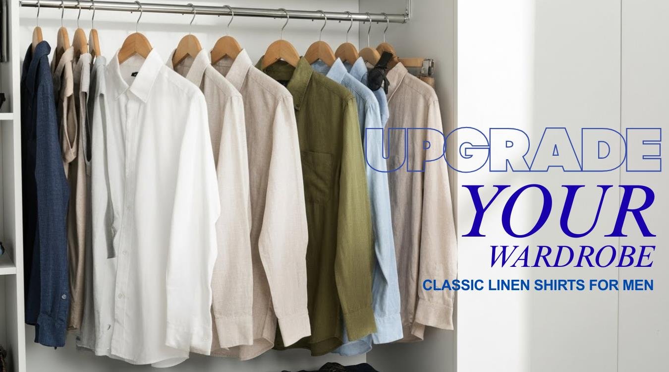 Upgrade Your Wardrobe with Classic Linen Shirts for Men: Timeless Style Meets Everyday Comfort 1 Classic white linen shirt for men displayed in a minimal wardrobe setup