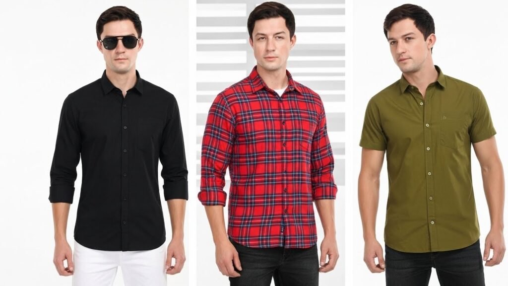 Cotton Shirts for Men with Perfect Fit 3 Plain and checked cotton shirts for men in full-sleeve and half-sleeve styles