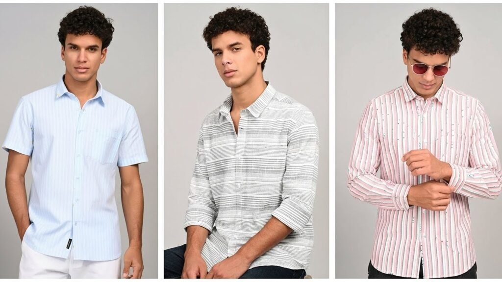 Stylish men’s striped shirt explaining how stripe patterns enhance fit and overall appearance