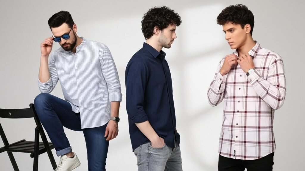 Striped Shirt Trends Elevate Everyday Outfits 3 Different striped shirt styles, including long-sleeve designs suitable for all seasons