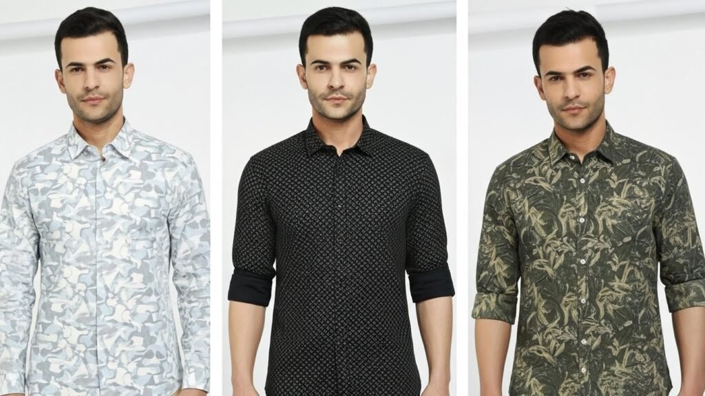Latest printed shirt trends for men featuring floral, tropical, abstract, and minimal print styles