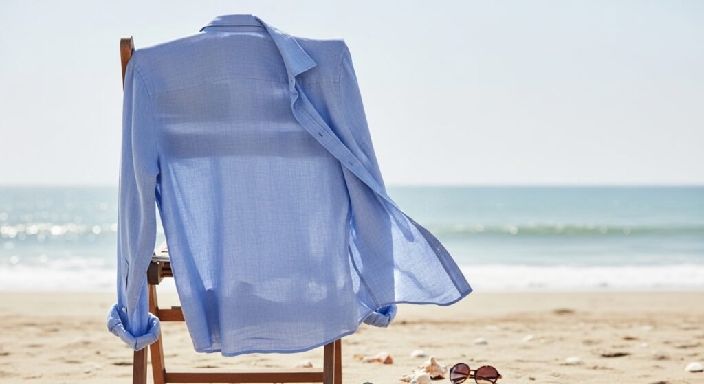 Man wearing a full sleeve linen shirt styled for formal and smart casual summer outfits