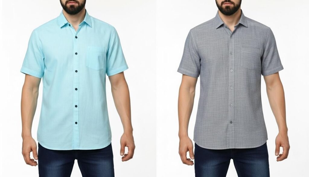 Half sleeve linen shirt styled for relaxed summer fashion and casual outdoor wear