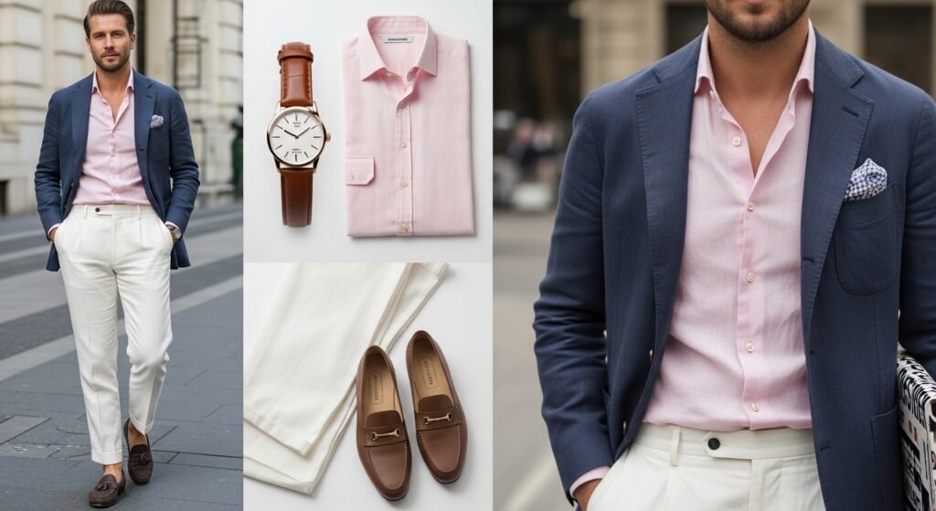 Styling tips for linen shirts showing smart casual outfits with full sleeve and half sleeve linen shirts