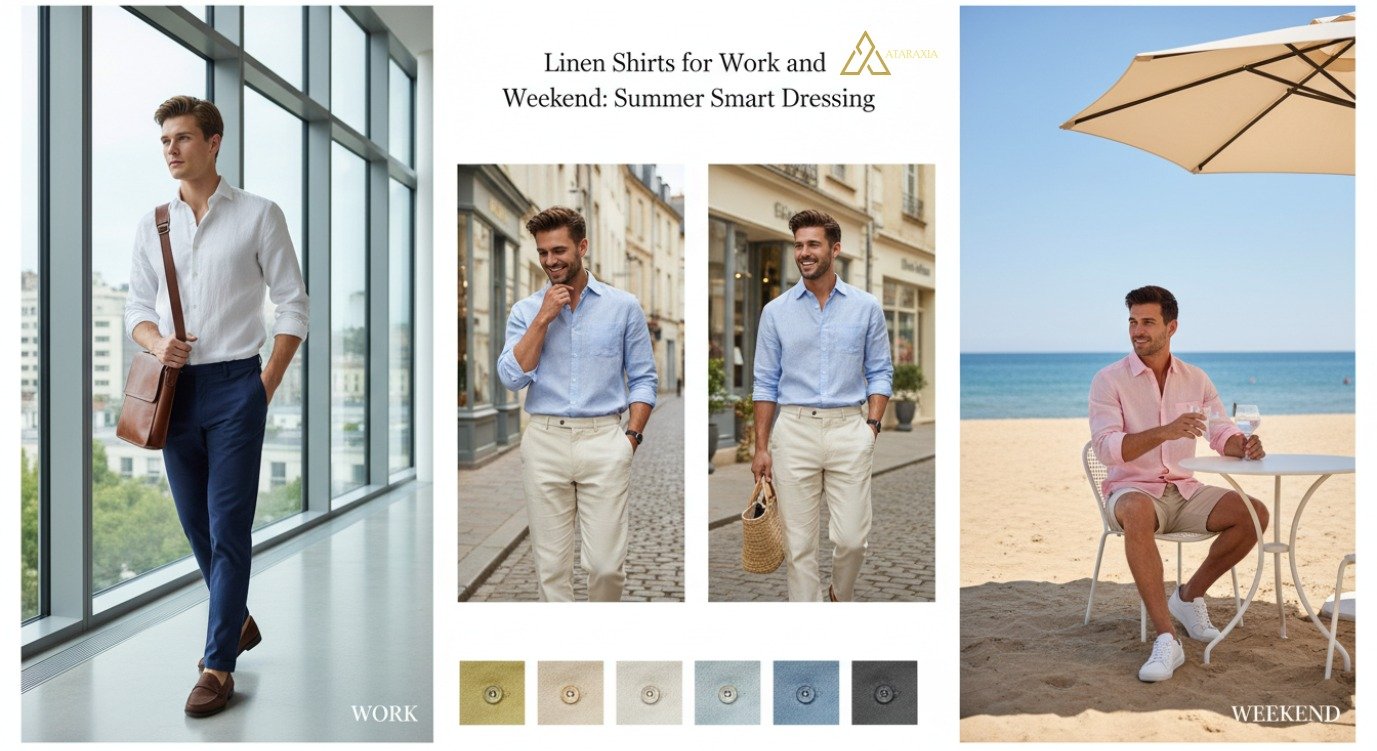 Stylish Ataraxia linen shirt for men perfect for summer work and casual outings
