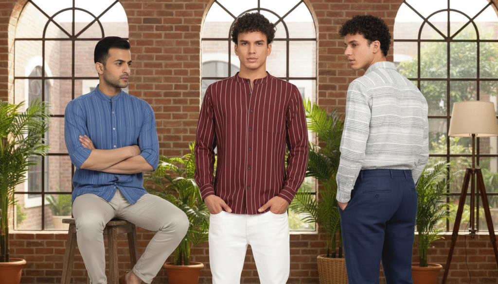 Casual striped shirt for men made from soft cotton fabric, comfortable everyday wear