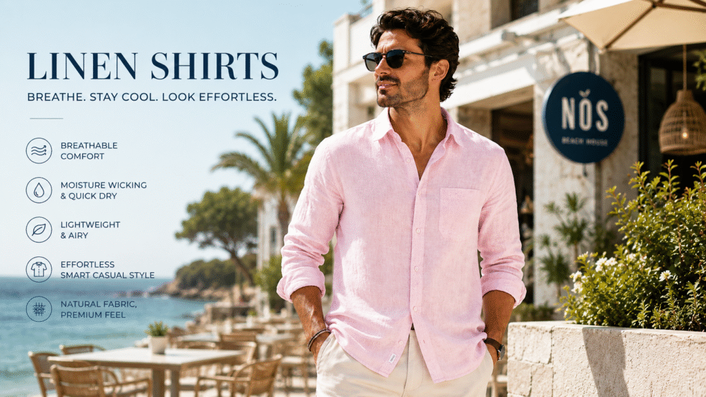 Breathable men’s linen shirt offering lightweight comfort and effortless summer style