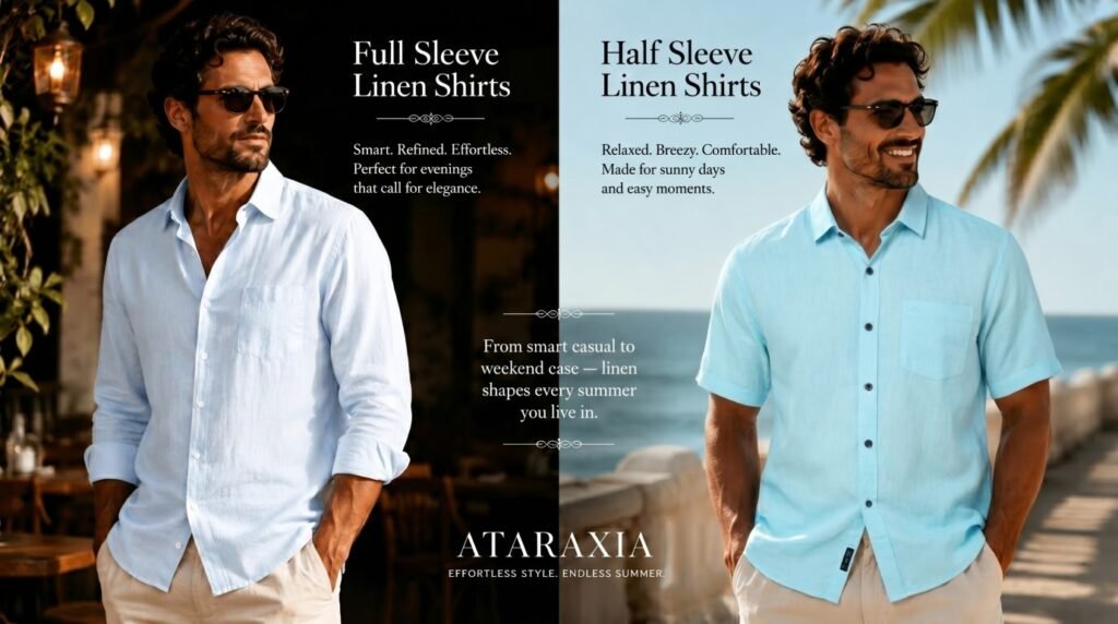 Full sleeve and half sleeve linen shirts for men styled for versatile summer occasions