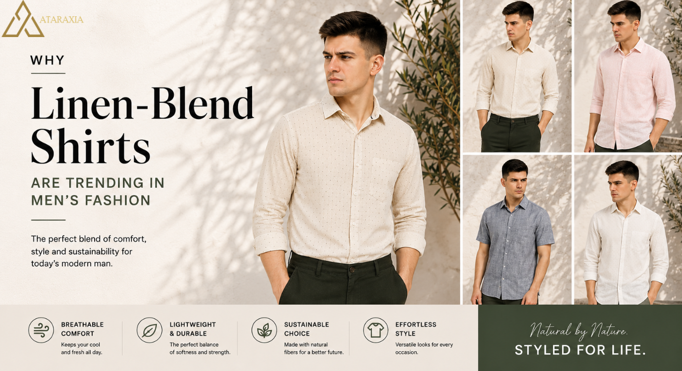 Man wearing a breathable linen-blend shirt in a modern summer fashion style.