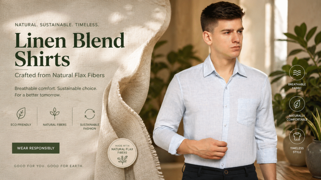 Eco-friendly linen-blend shirt showcasing sustainable and comfortable modern men’s fashion.
