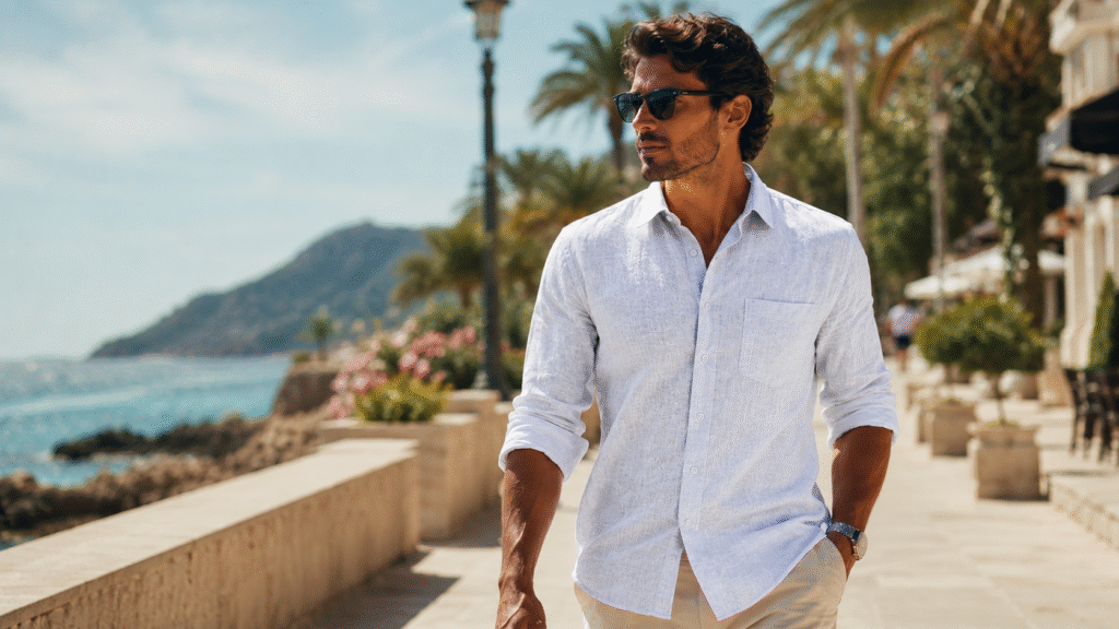 Breathable men's linen shirt offering cool comfort in hot summer weather