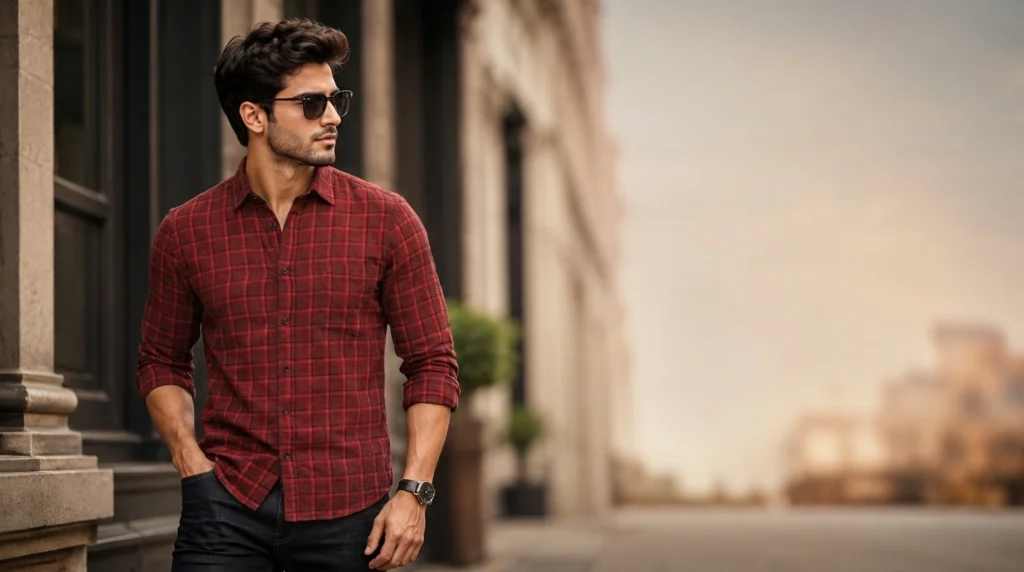 Classic red black check shirt for men's casual and smart casual fashion