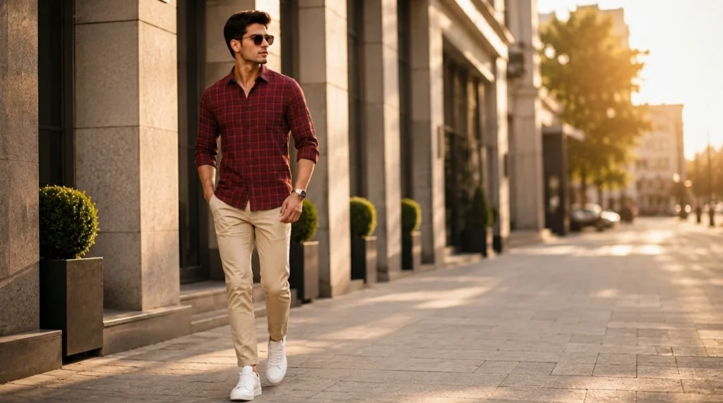 Expert styling tips for a red black check shirt with a smart casual men's outfit