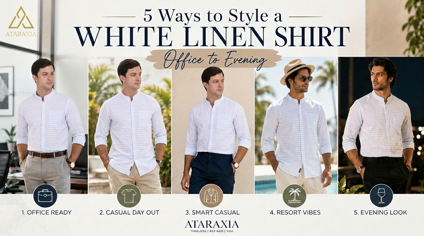White linen shirt styling ideas for men, from office to evening