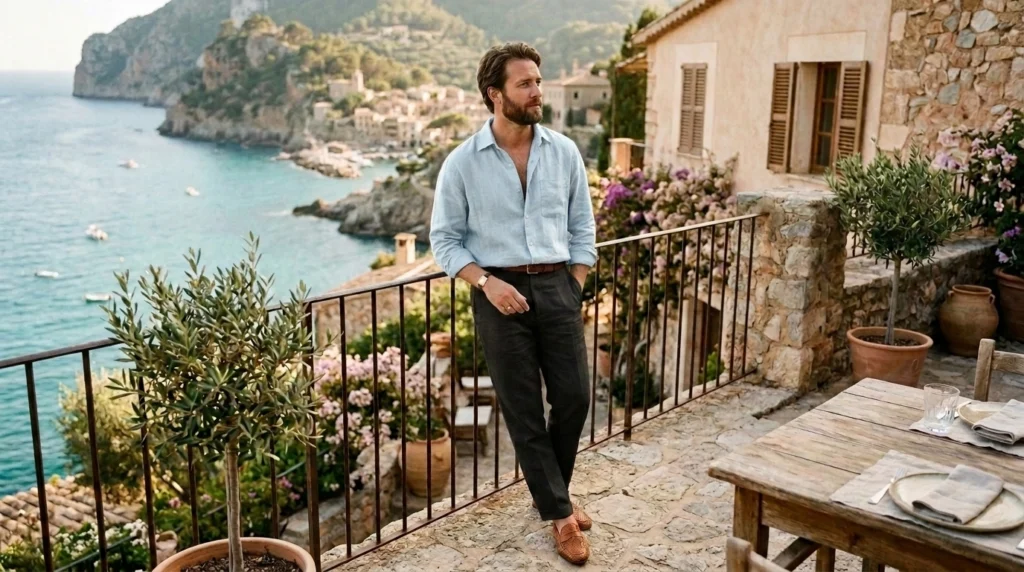 Premium linen shirt with breathable fabric and natural texture