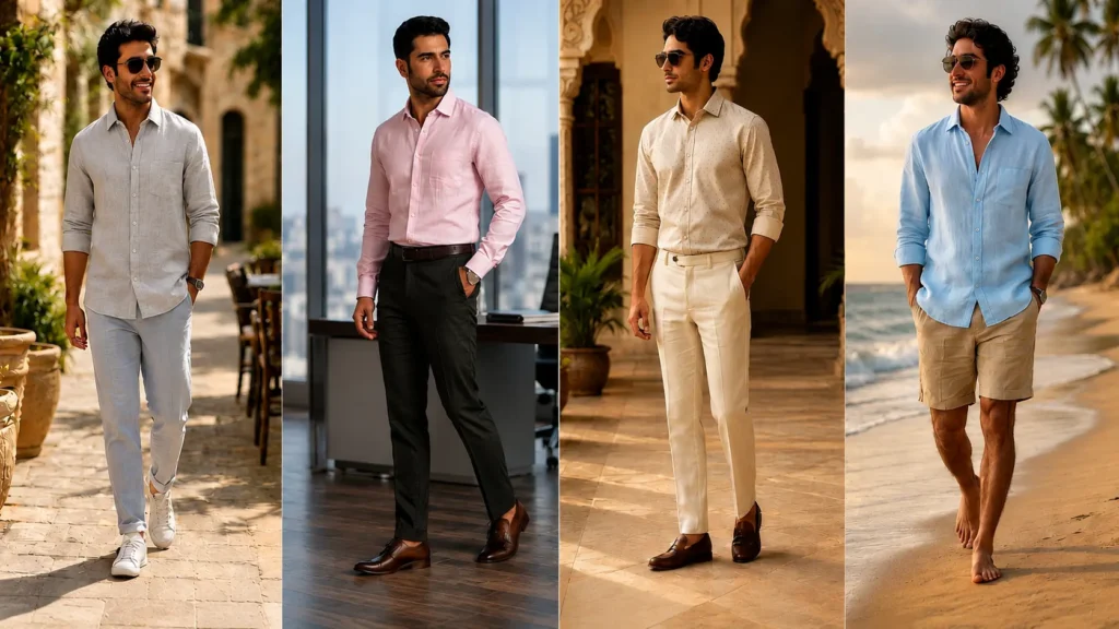 Different types of men's linen shirts for casual, formal, and summer wear